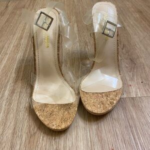 Fashion Nova Clear Strap Cork Heels